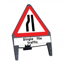 Road Narrows Nearside c/w Single File Traffic Q Sign